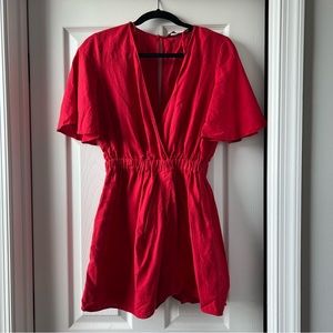 Zara Red Linen Romper- Jumpsuit